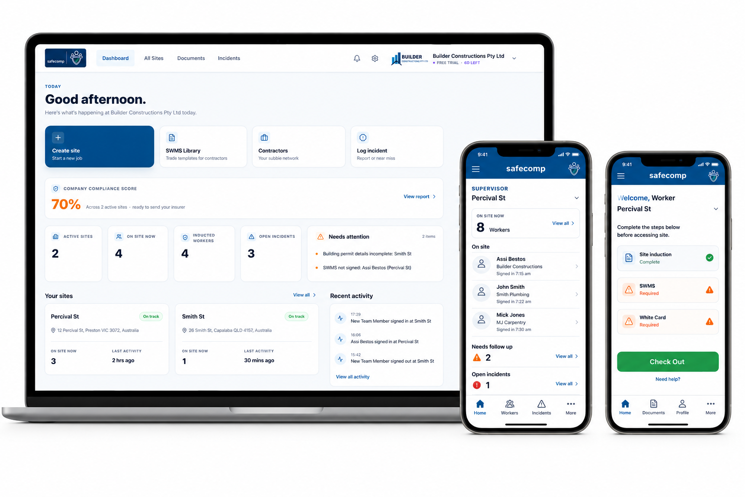 SafeComp builder dashboard